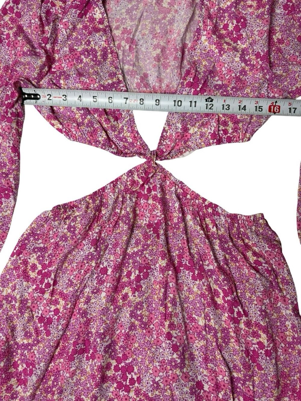 Sky to Moon Pink Floral Cutout Mini Dress Long Sleeve Open Front Size L NWOT - Picture 8 of 10